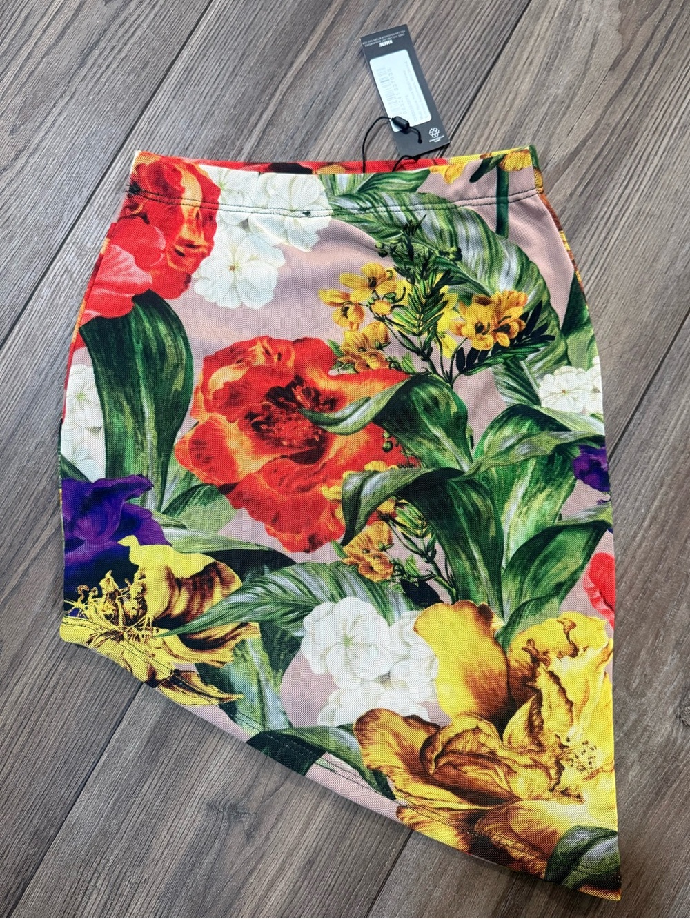 PrettyLittleThing Floral Print Mesh Lined Asymmetric Mini Skirt NWT US 0